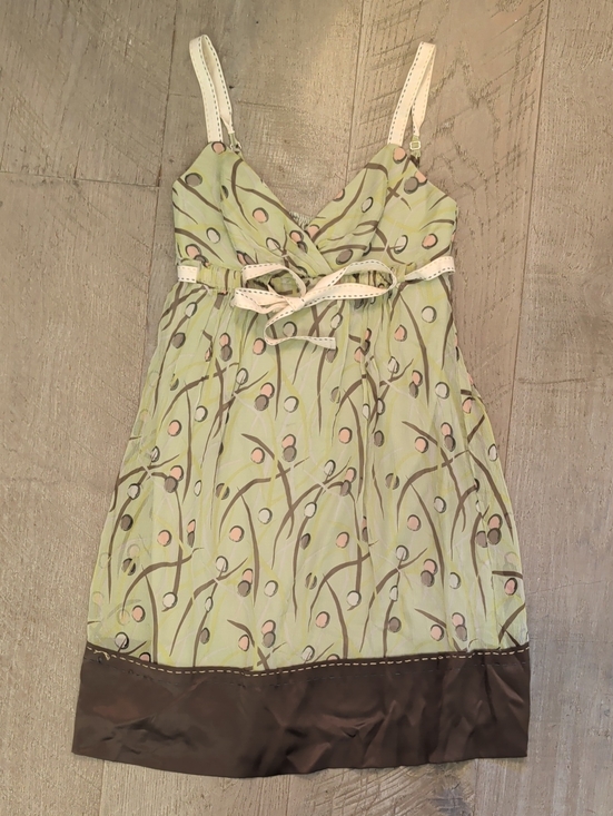 BCBGMaxAzria Dresses & Skirts - BCBGMaxAzria Light Green Floral Chemise with Brown Hem and Cream Straps
